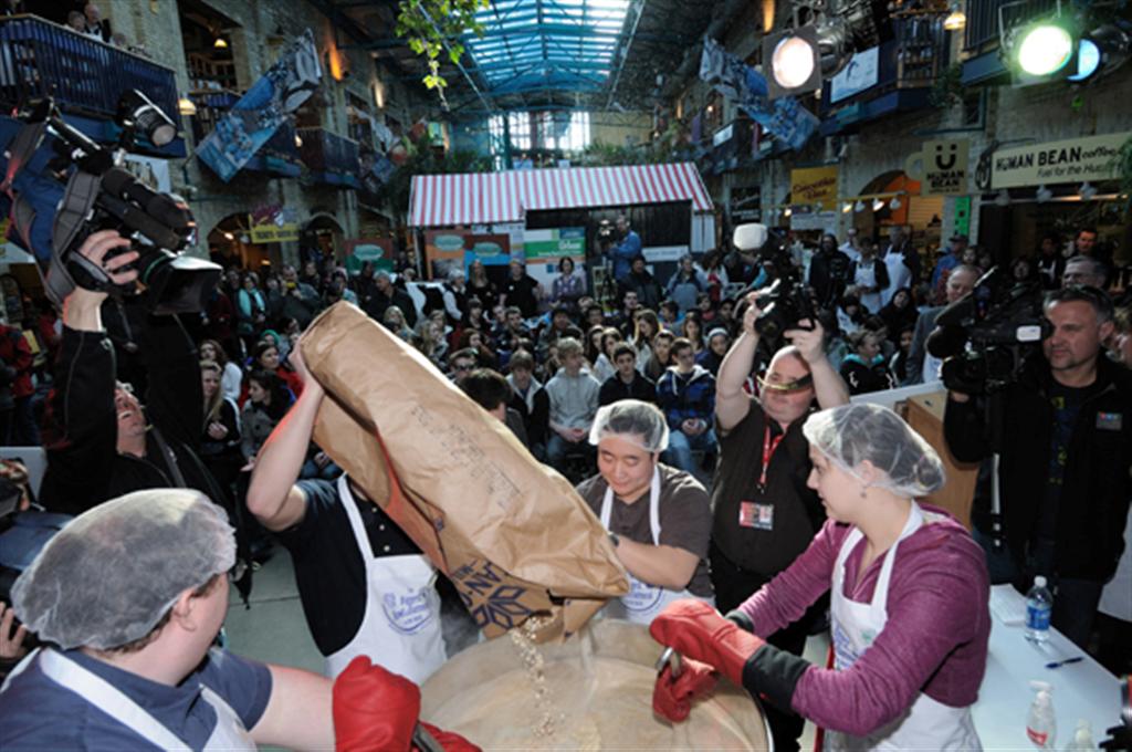 People crowded into the Forks to witness the world's biggest bowl of oatmeal.